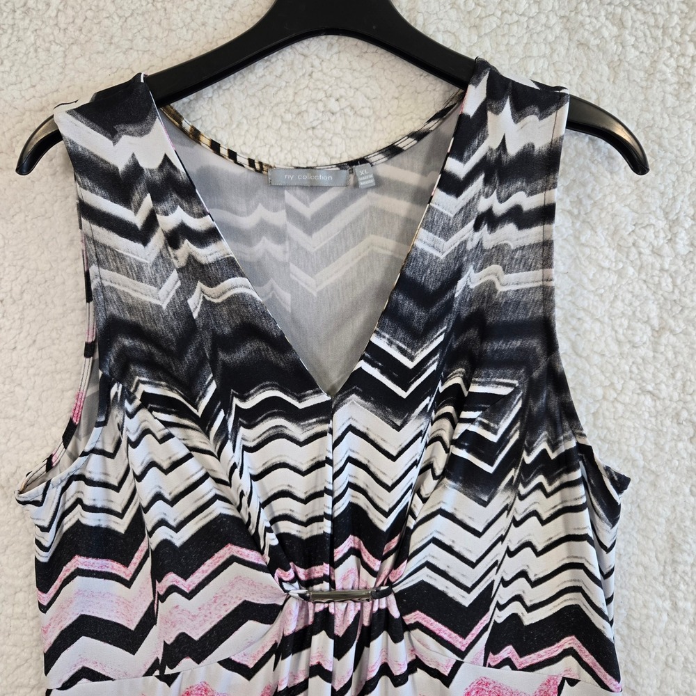 NY Collection Maxi Dress Women XL Multi‎ Chevron V-Neck Empire Waist Sleeveless - Picture 2 of 5